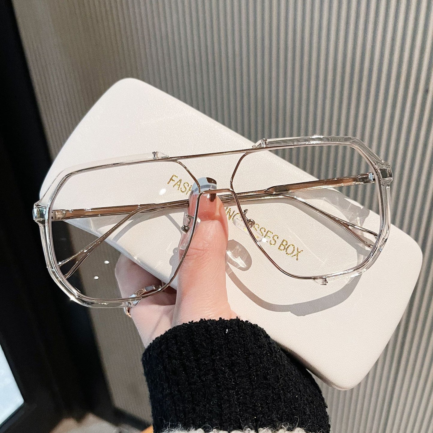 Fashion Double Beam Integrated Sunglasses Large Frame Decoration Plain Glasses Ins