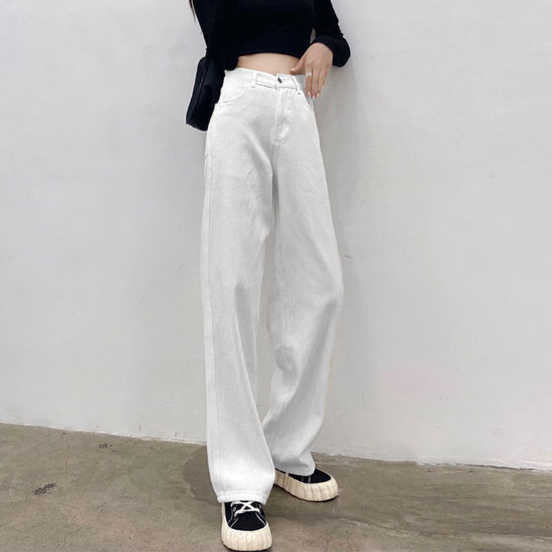 Women's High Waist Straight Jeans Loose-fitting Wide-leg Trousers