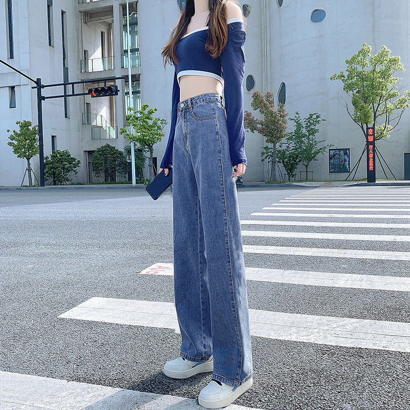 Women's High Waist Straight Jeans Loose-fitting Wide-leg Trousers