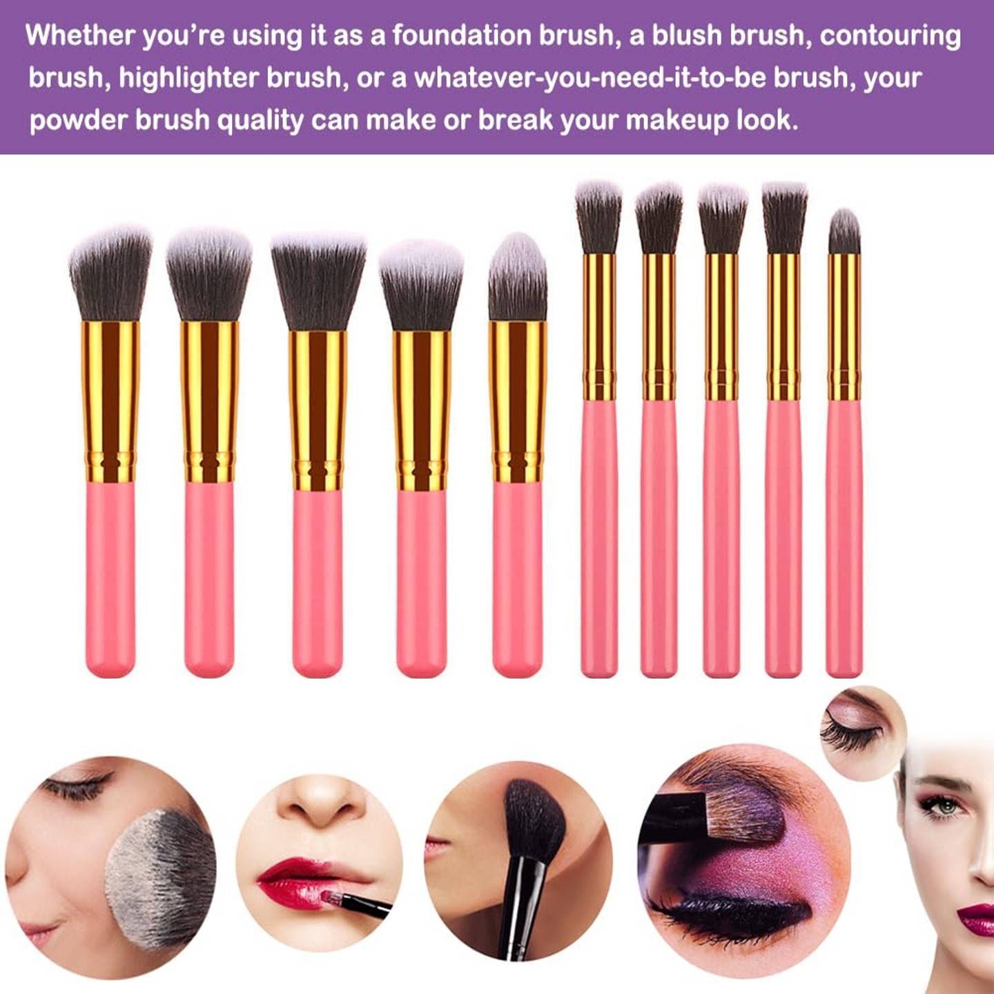 10 Pcs Makeup Brush Set Golden With Bag