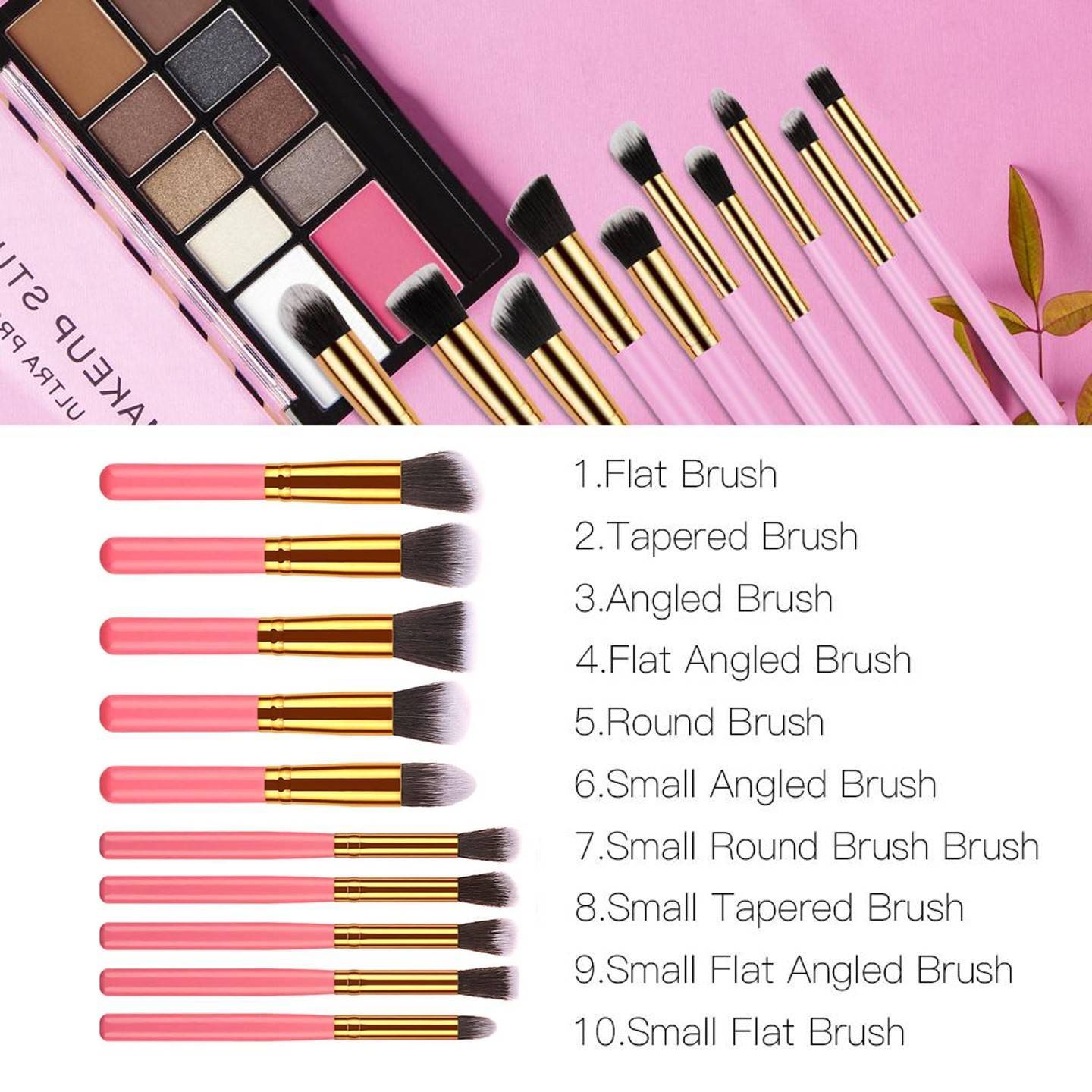 10 Pcs Makeup Brush Set Golden With Bag