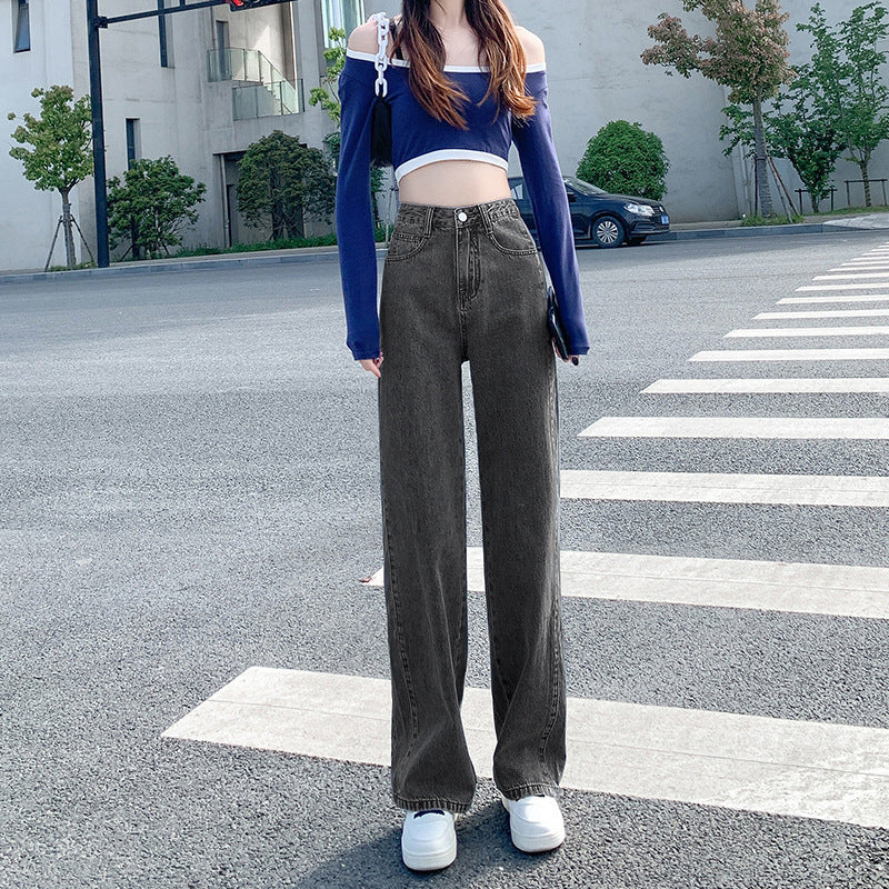 Women's High Waist Straight Jeans Loose-fitting Wide-leg Trousers