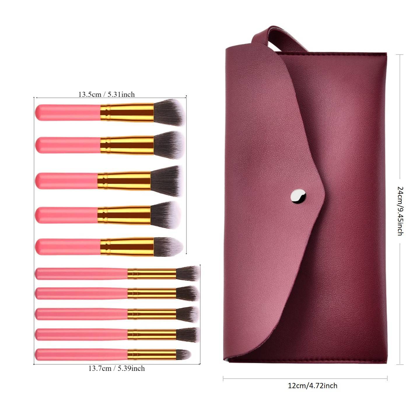 10 Pcs Makeup Brush Set Golden With Bag
