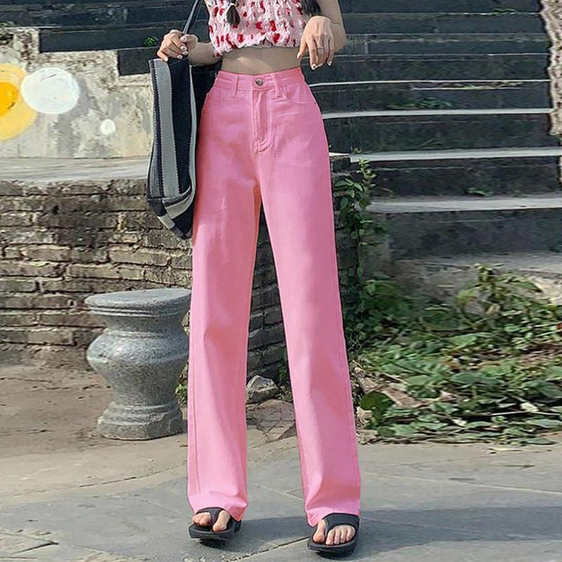 Women's High Waist Straight Jeans Loose-fitting Wide-leg Trousers