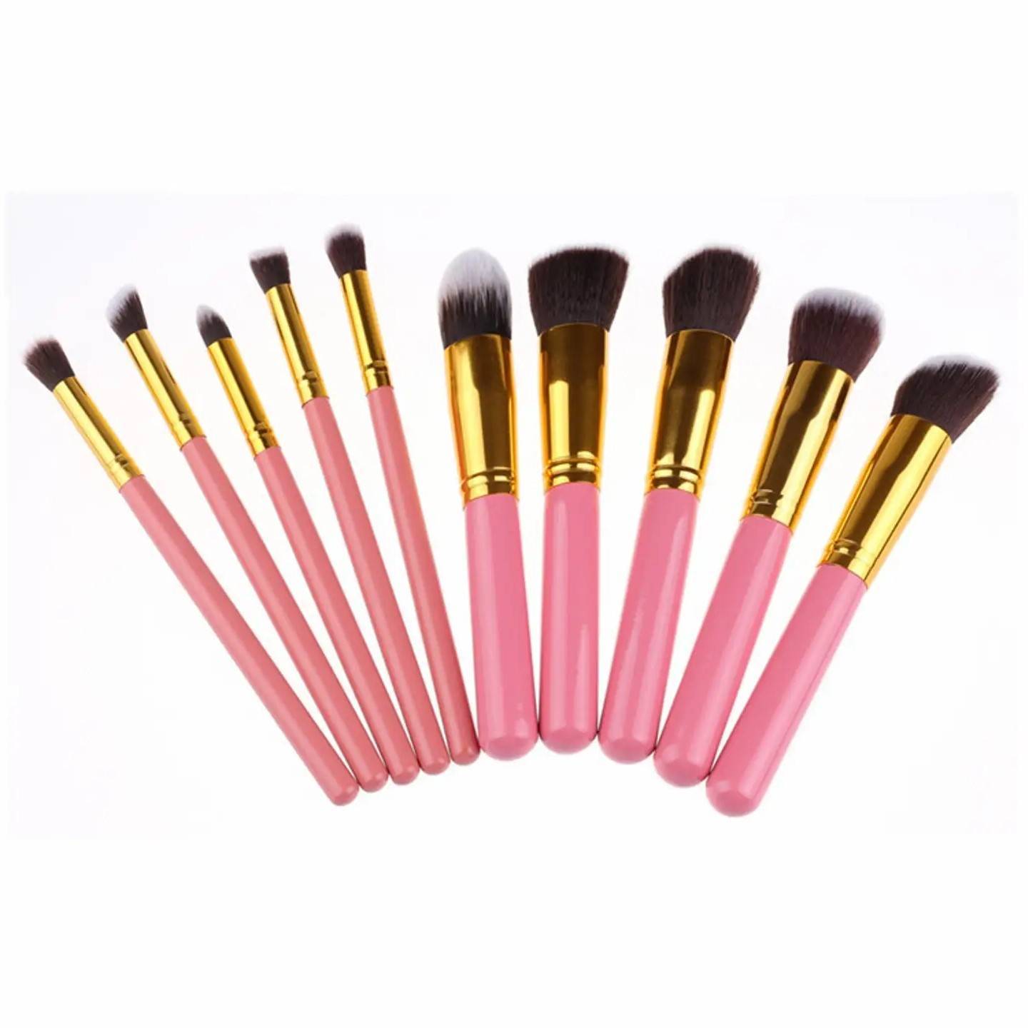 10 Pcs Makeup Brush Set Golden With Bag