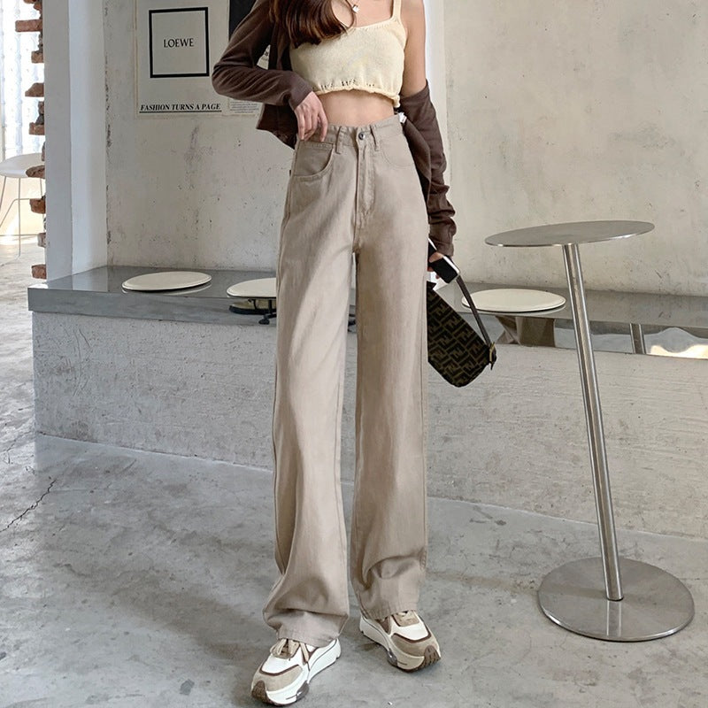 Women's High Waist Straight Jeans Loose-fitting Wide-leg Trousers