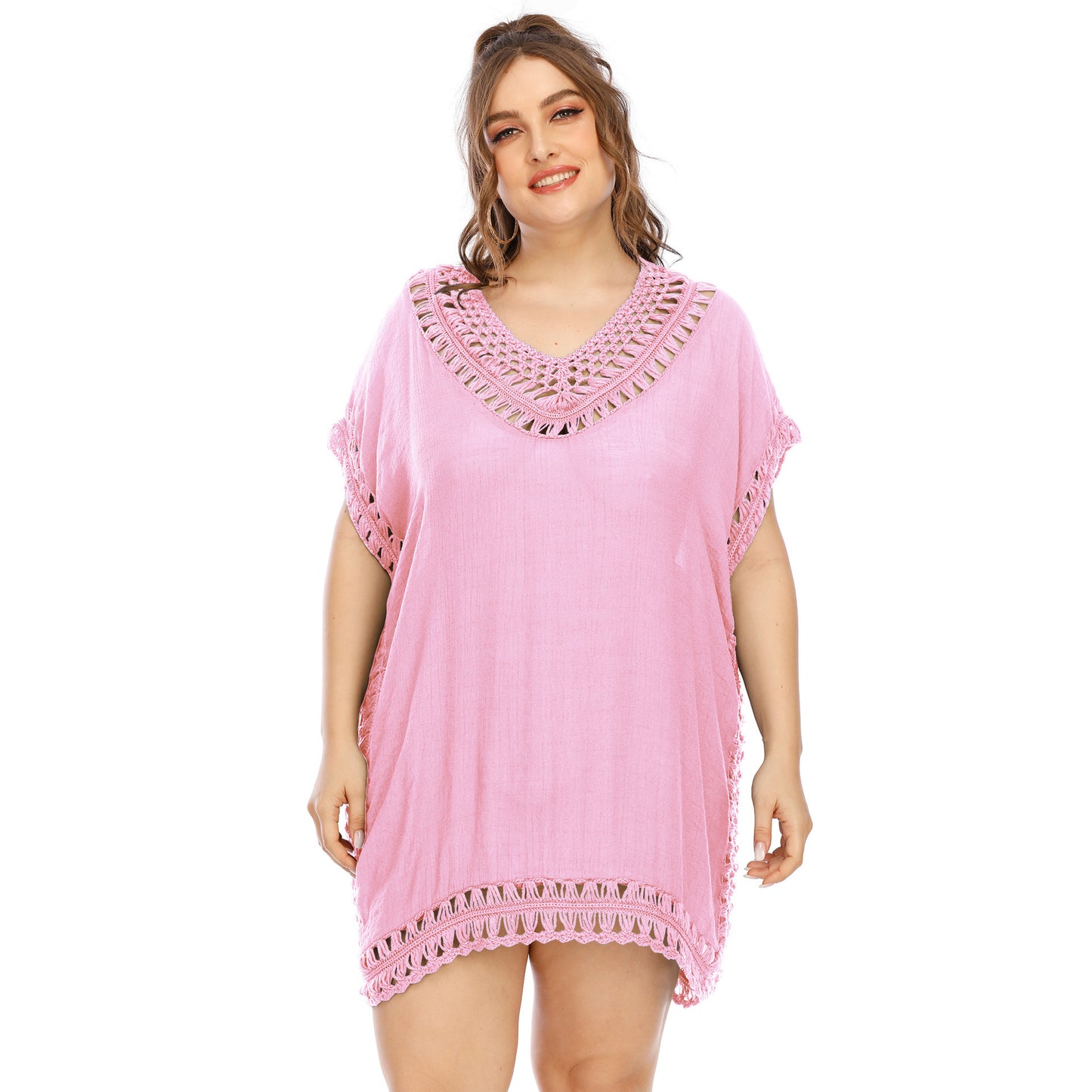 Women's Handmade V-neck Patchwork Solid Color Beach Dress