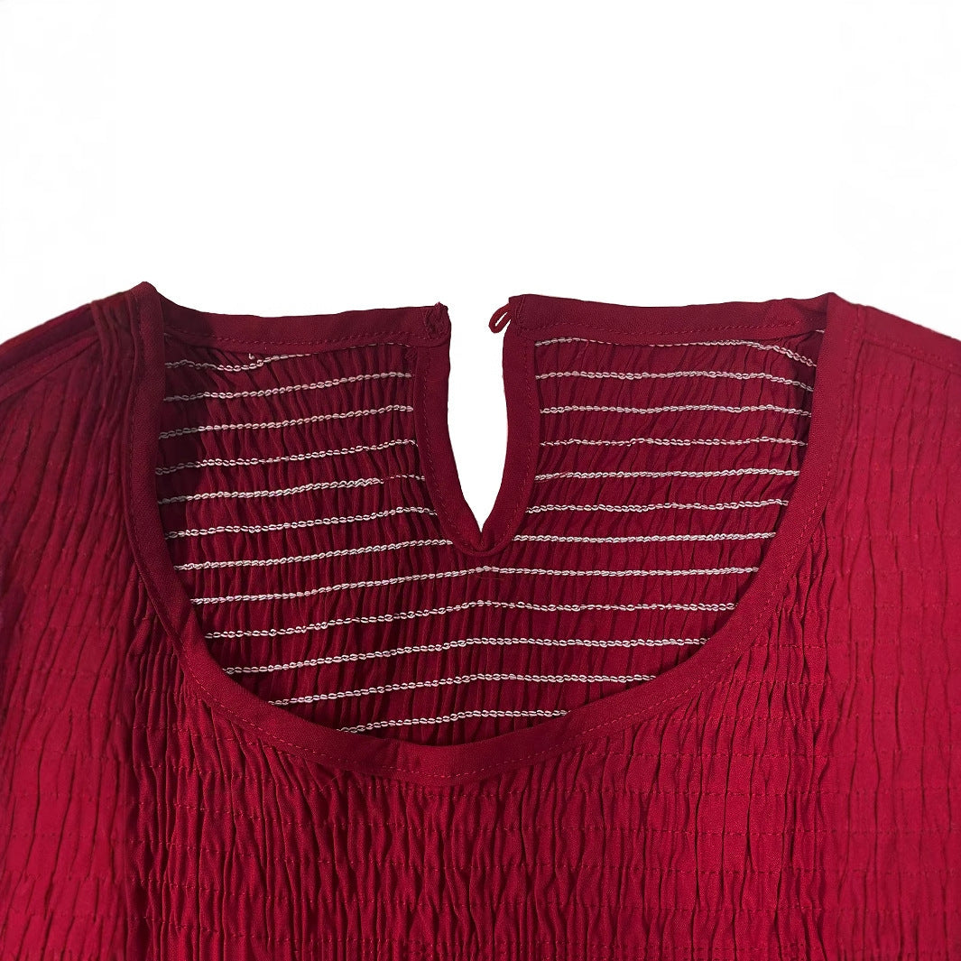 Round Neck Ruffled Lantern Sleeves Long Sleeve Dress