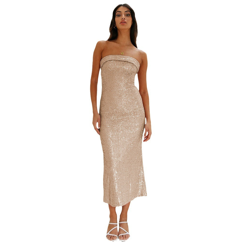 Sexy Tube Top Women's Clothing Sequins Dress Hollow Out