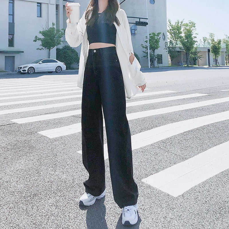 Women's High Waist Straight Jeans Loose-fitting Wide-leg Trousers