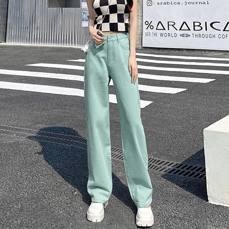 Women's High Waist Straight Jeans Loose-fitting Wide-leg Trousers