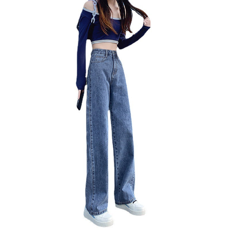 Women's High Waist Straight Jeans Loose-fitting Wide-leg Trousers