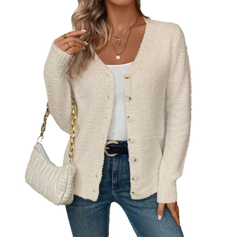 Women's Simple All-match Loose Solid Color Buttons Cardigan