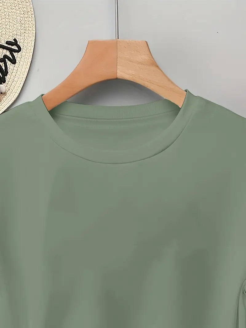 Unprinted Cotton Top Solid Color Casual