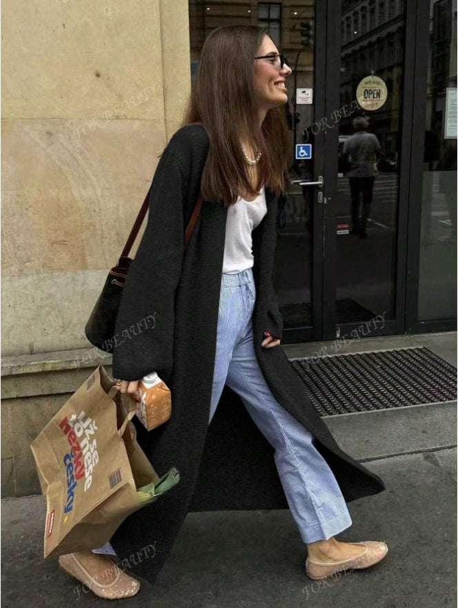 Spring Autumn New V-Neck Buttonless Super Loose Long Sleeve