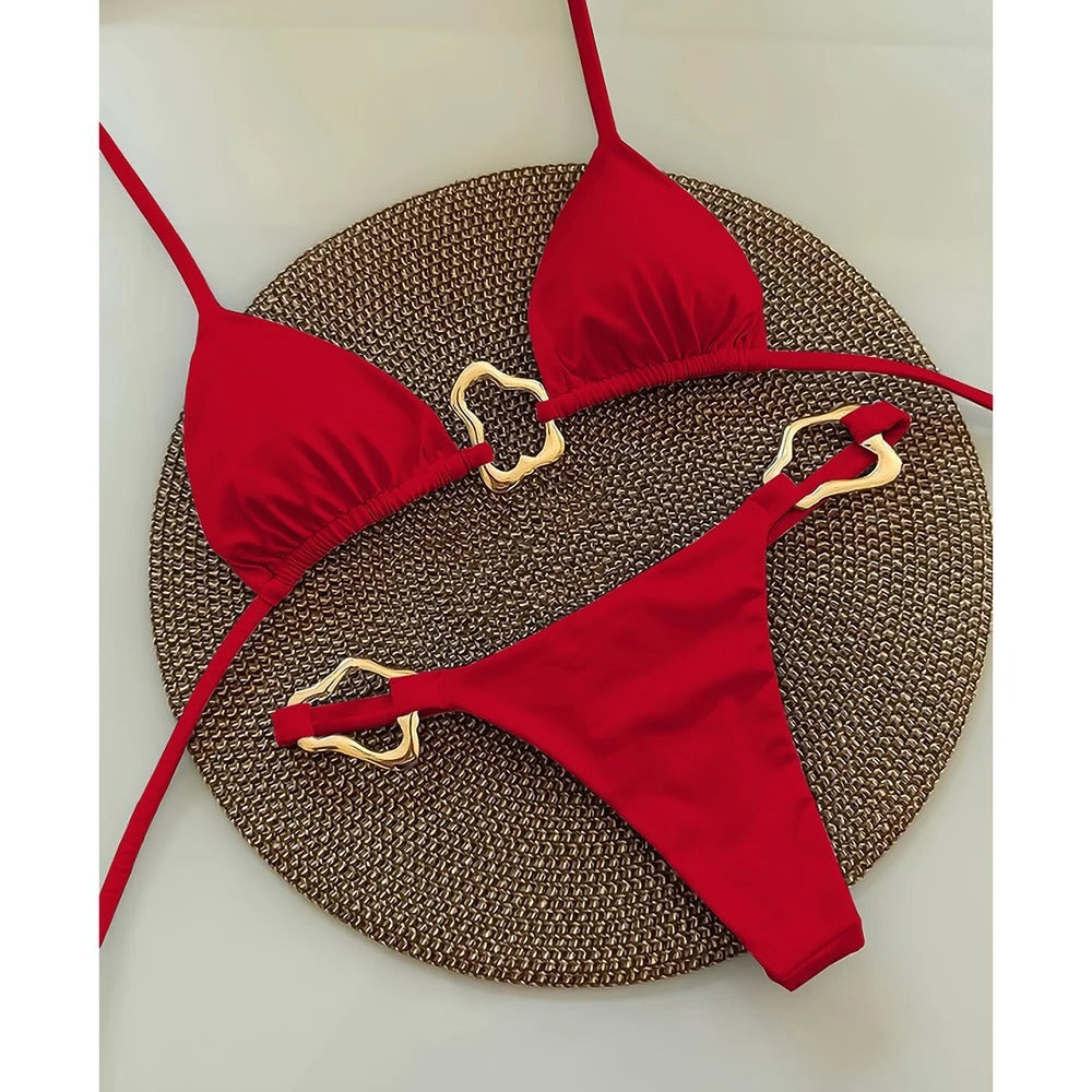 New Pure Color Tied Split Women's Swimsuit