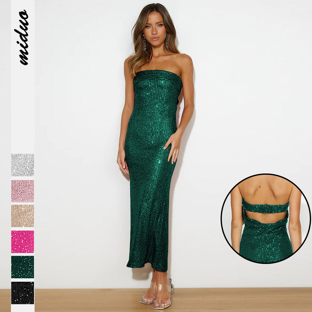 Sexy Tube Top Women's Clothing Sequins Dress Hollow Out