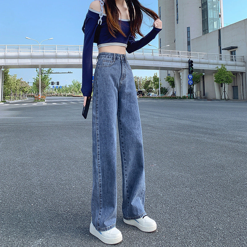 Women's High Waist Straight Jeans Loose-fitting Wide-leg Trousers