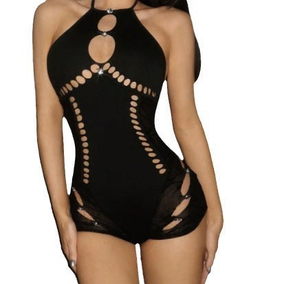 Women's Hollow Siamese Top Lace Slim Fit Patchwork