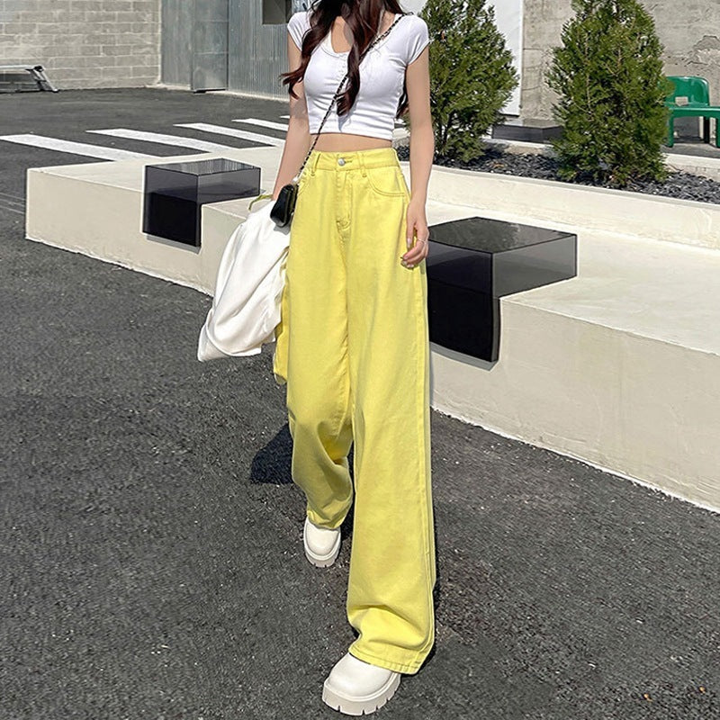 Women's High Waist Straight Jeans Loose-fitting Wide-leg Trousers