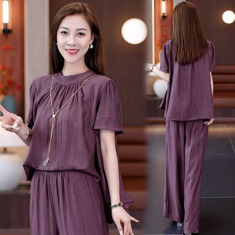 Loose Temperament Short-sleeved Wide-leg Pants Two-piece Set