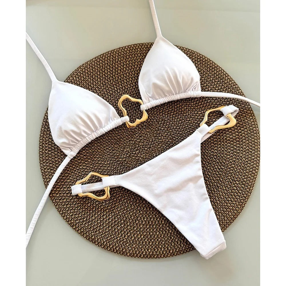 New Pure Color Tied Split Women's Swimsuit