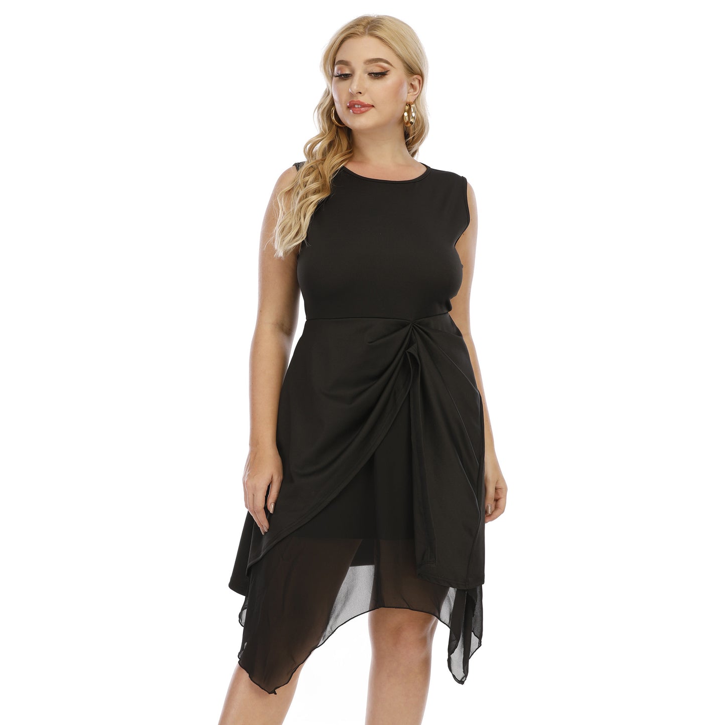 Plus Size Women's Irregular Mesh Stitching Vest Dress