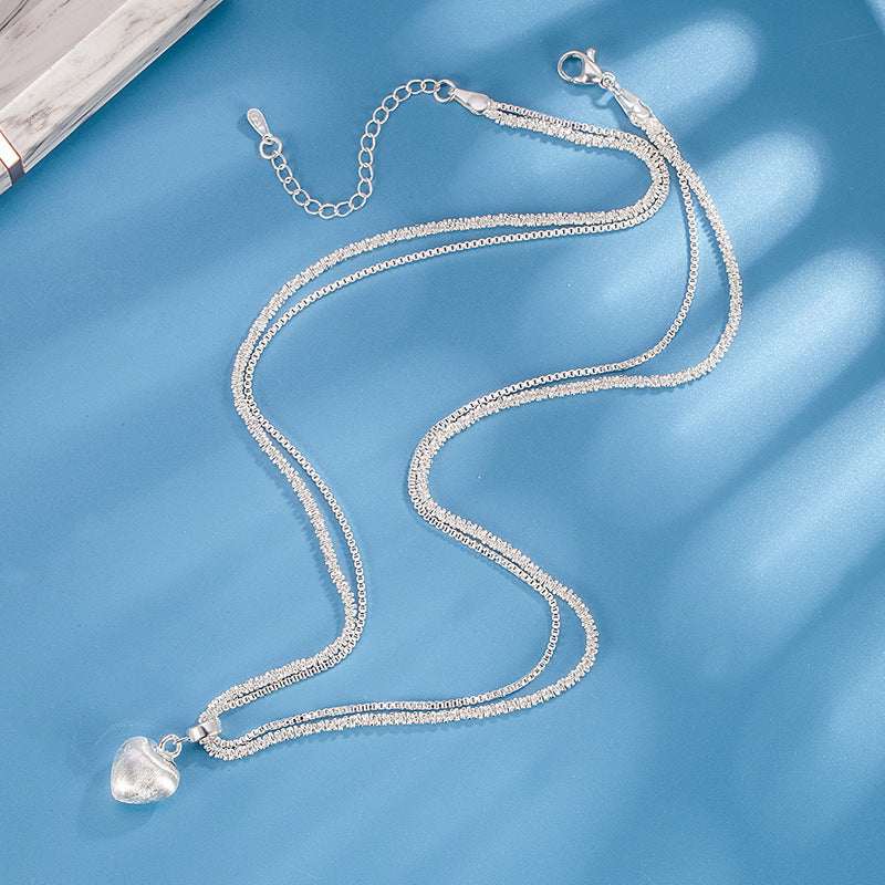 Simple Heart-shaped Double-layer Brushed Necklace