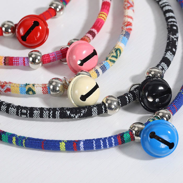 Pet Collar Colored Ethnic Style Collar Cat Puppy Bell Necklace Adjustable Dog Collar