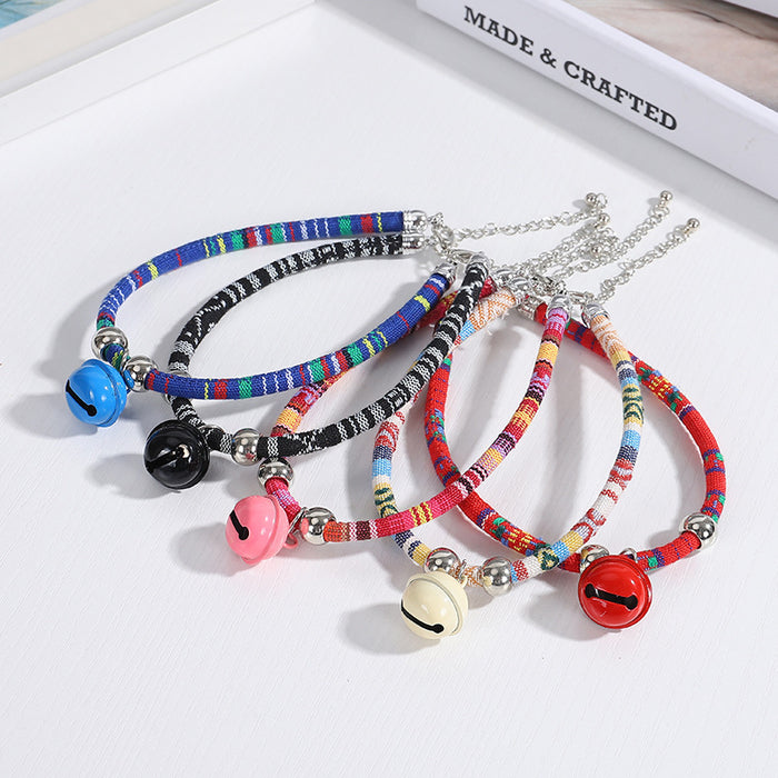 Pet Collar Colored Ethnic Style Collar Cat Puppy Bell Necklace Adjustable Dog Collar