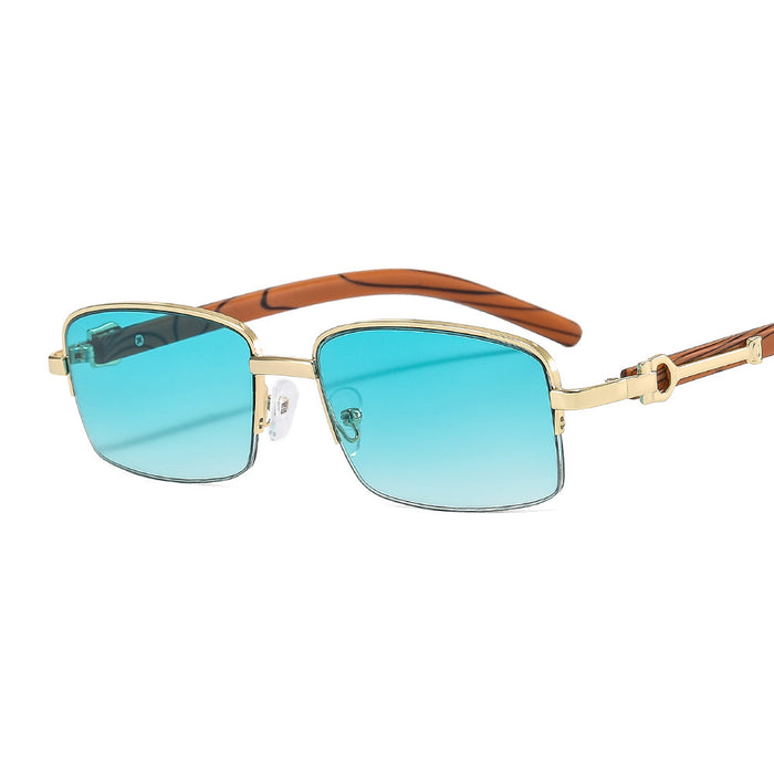 CT382 Metal Small Square Box Color Wood Grain Sunglasses Plain Glasses