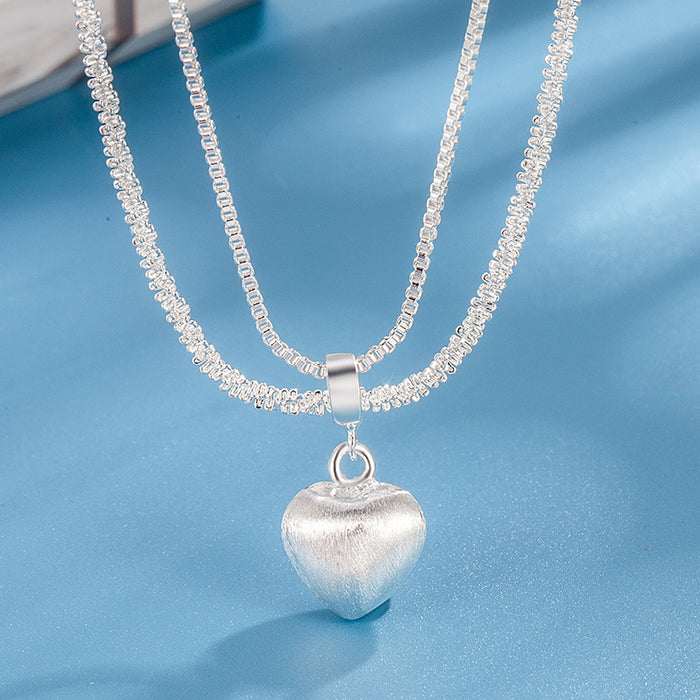 Simple Heart-shaped Double-layer Brushed Necklace