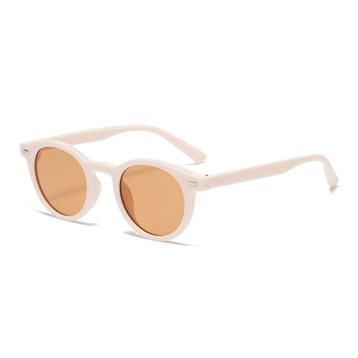 New Beige Nail Round Frame Sunglasses Retro Personality Trendy Sunglasses For Women