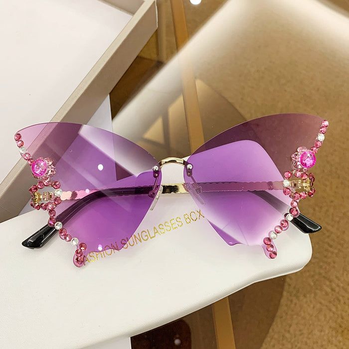 Butterfly Shape Diamond Rimless Sunglasses