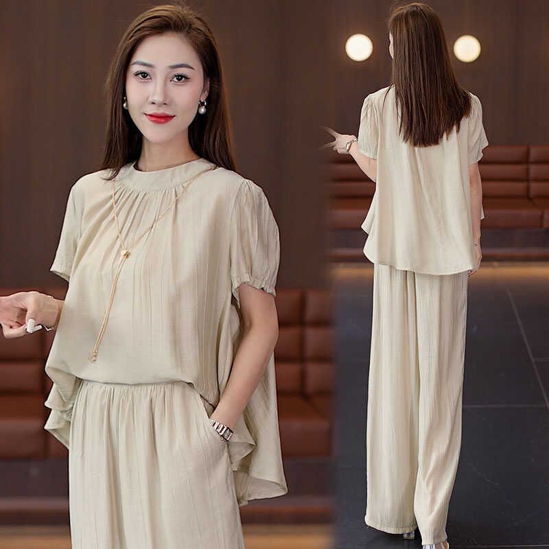 Loose Temperament Short-sleeved Wide-leg Pants Two-piece Set