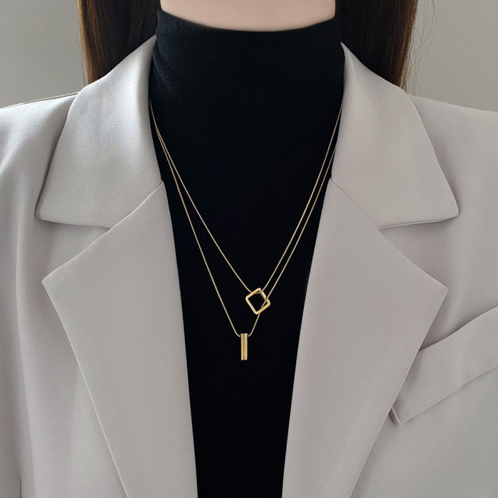 Fashion Geometric Necklace Double-layer Adjustable Length Sweater Chain Simple Temperament Necklace Women's Jewelry