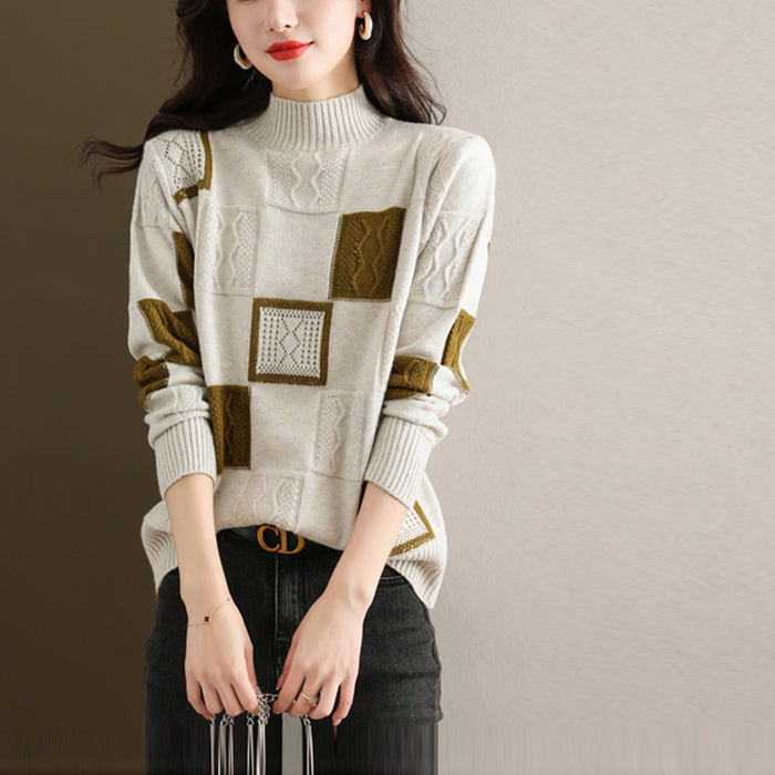 Autumn And Winter Extra Large Size Mock Neck Sweater Women's Loose