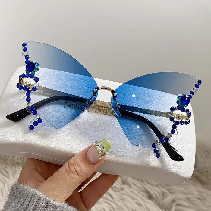 Butterfly Shape Diamond Rimless Sunglasses