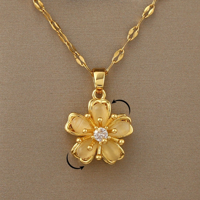 European And American Rotating Opal Five Petal Flower Pendant Necklace Exquisite Niche