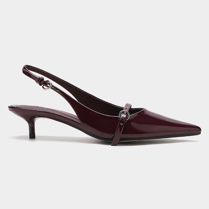 Wine Red Retro Style Pointed Toe Slingback Strap Mules Shoes