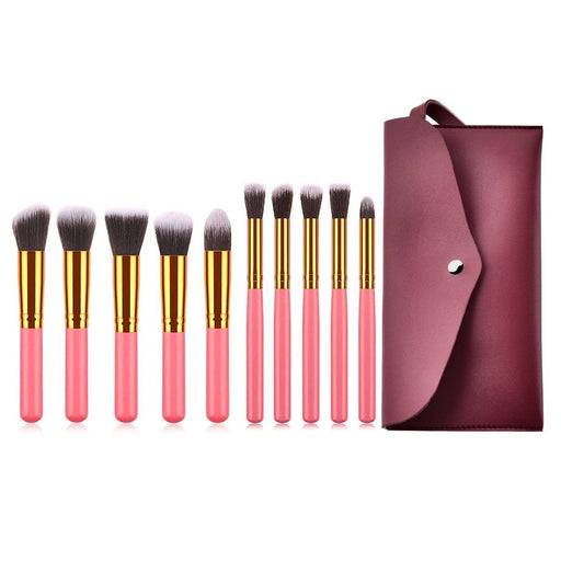 10 Pcs Makeup Brush Set Golden With Bag