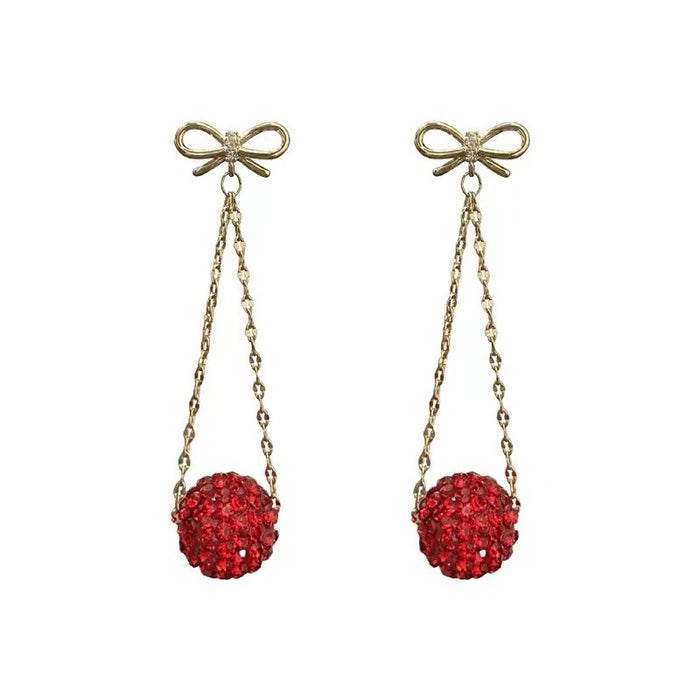 Autumn And Winter Golden Bow With Red Rhinestone Fashion Simple Eardrops