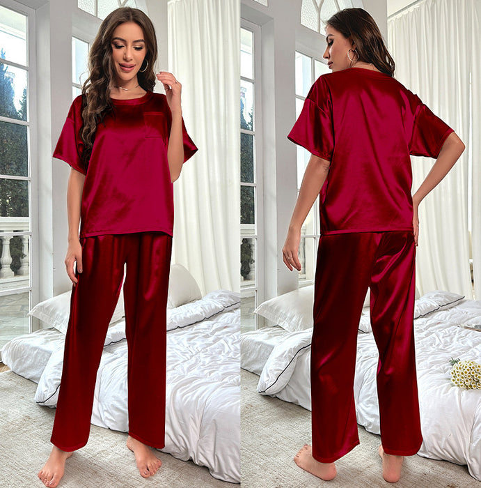 Loose Casual Ice Silk Short Sleeve Trousers Pajamas Suit