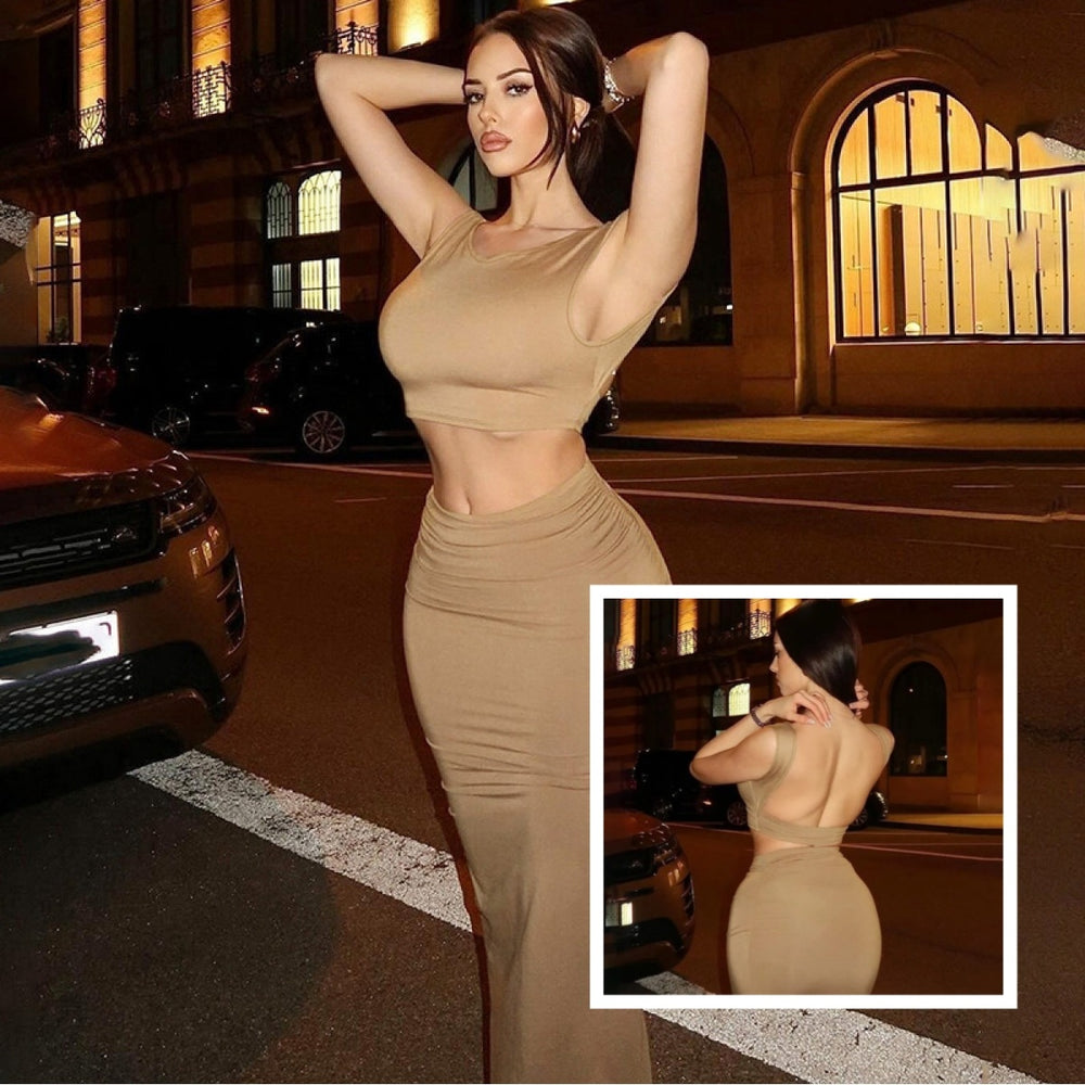 Women Tank Tops Long Skirts Party  Dresses Two Piece Matching Sets Outfit 2025 Summer Clothes  Slim Solid Color