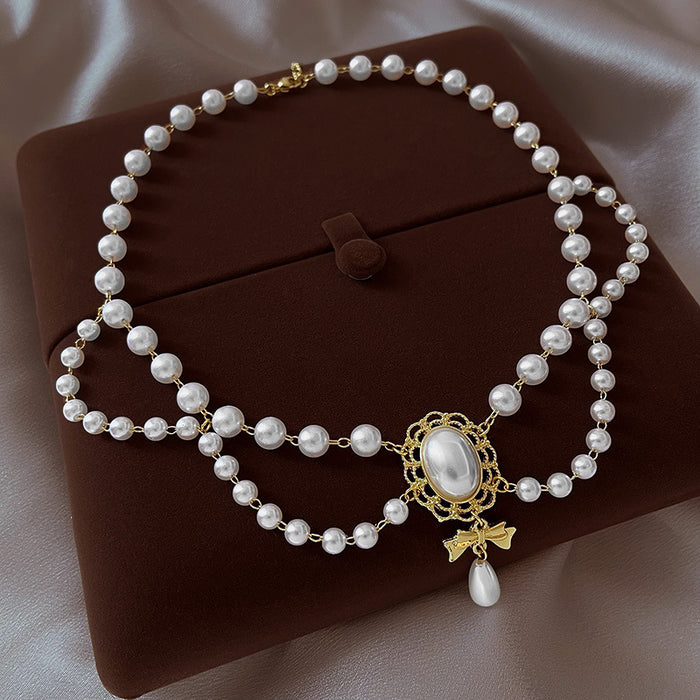 Retro Baroque Pearl Tassel Necklace