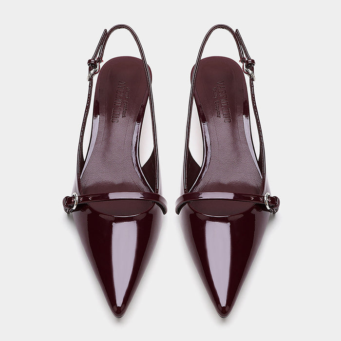 Wine Red Retro Style Pointed Toe Slingback Strap Mules Shoes