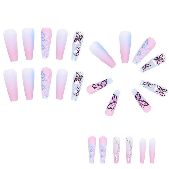 Butterfly Long Heart Gradient Nail Art