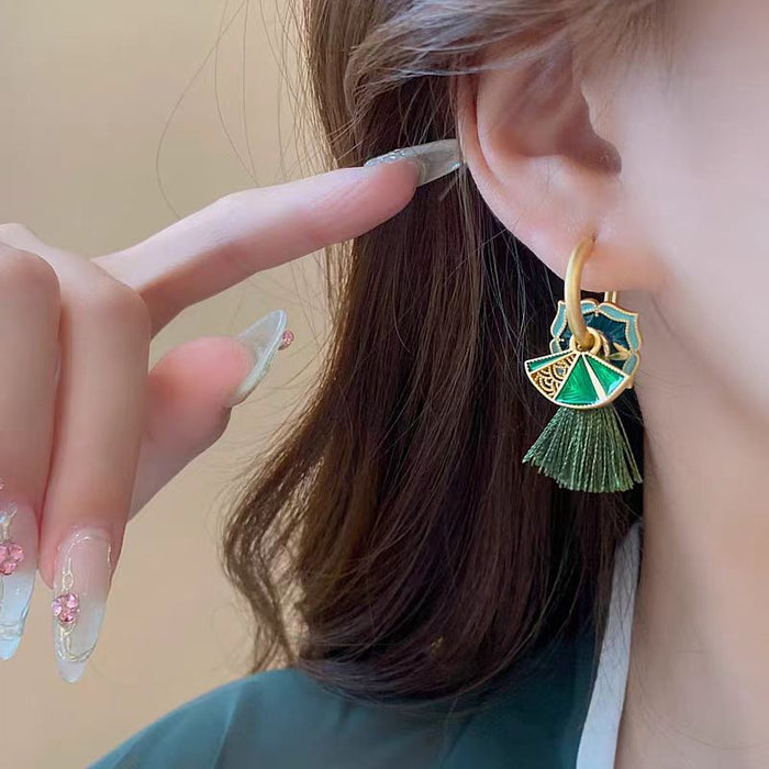 Ethnic Style Flower Fan-shaped Tassel Earrings