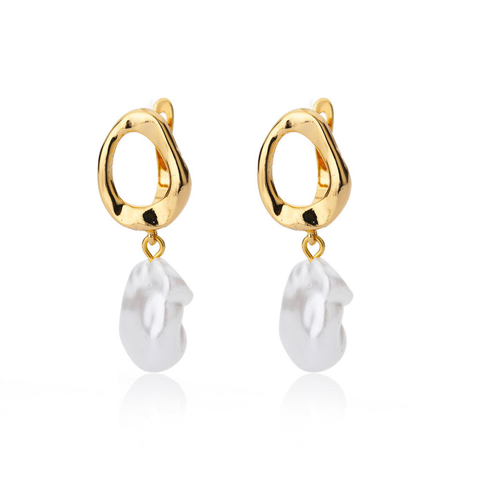 Geometric Circular Design Water Pearl Earrings