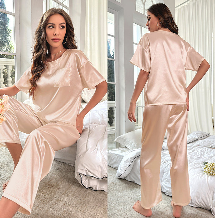 Loose Casual Ice Silk Short Sleeve Trousers Pajamas Suit